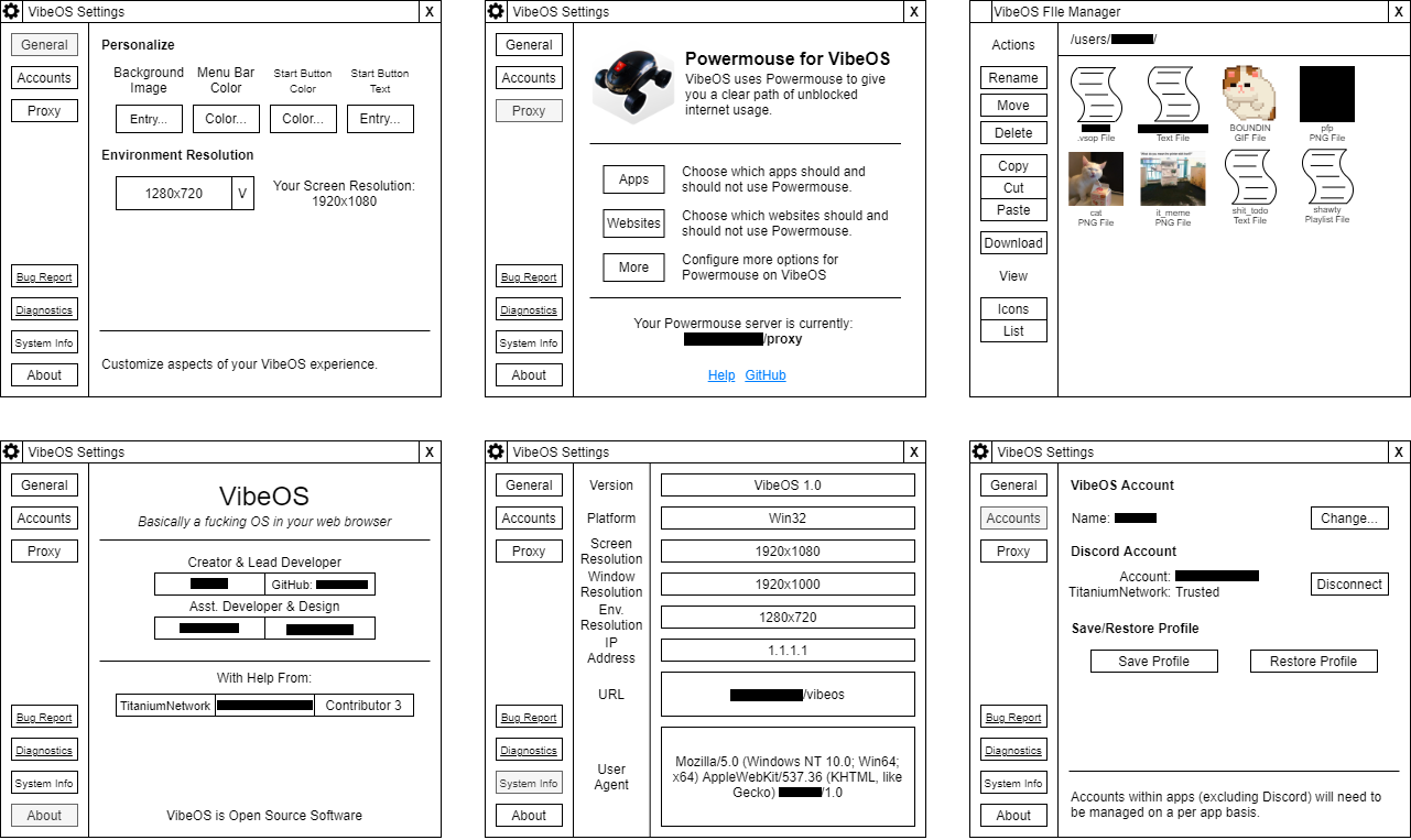Prototype Concepts for the vibeOS Settings App